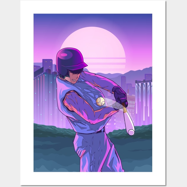 Anime Baseball Vaporwave Urban City 80s Wall Art by Ilhamqrov